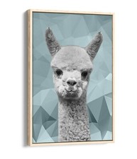 ALPACA DUCK EGG BLUE GEO -FLOAT EFFECT CANVAS WALL ART PIC PRINT- BLACK & WHITE