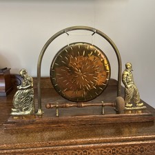 Antique / Vintage Brass Decorative Dutch Dinner Gong With Stand And Striker