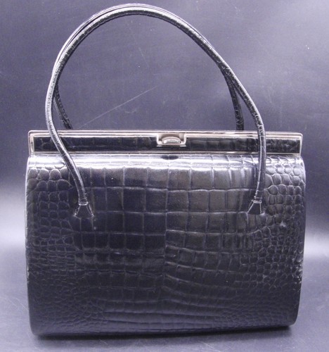 Black crocodile embossed kelly - embossed,