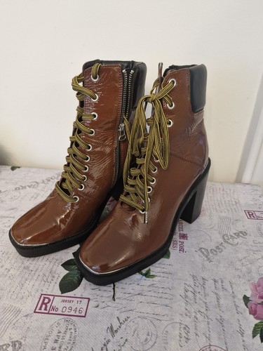 Topshop tan patent block heel - tan,