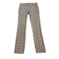 Topman Mens Trousers 30L Taupe Brown Check Slim Fit Waist 30 Leg 33 Inch