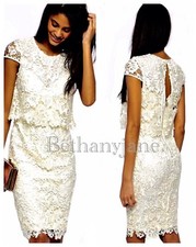 Lace Applique Pencil 2 in 1 Dress 10 Cream Ivory Occasion Wedding Prom Summer
