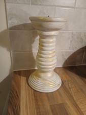 Large Handpainted Pillar Candle Holder Stand  Cream Touch Of Gold 25cmhigh Solid