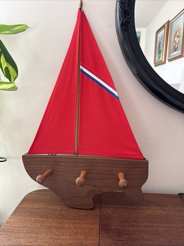 Vintage red sail boat - boat, ship