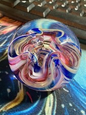 Beautiful Pink and Blue  Selkirk? Glass paperweight approx 5.5 cm