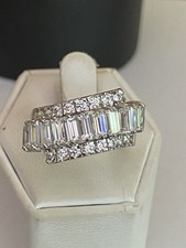 Sterling Silver Multiple Cubic Zirconia Three Row Set Crossover Ring Size S