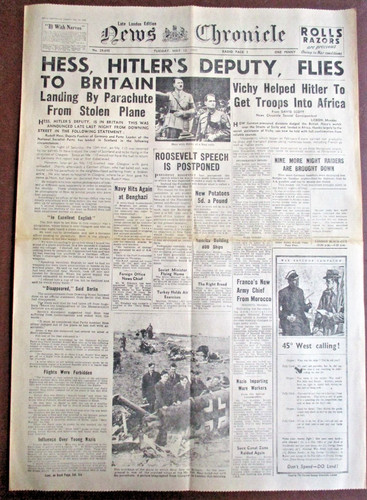 Ww2 newspaper hess hitler - ww2,