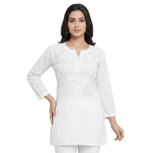 White chikankari short cotton - white,