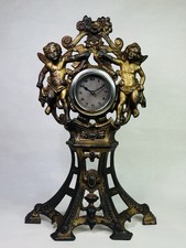Antique Art Nouveau Winding Metal Case Cherub Mantle Clock WORKING ORDER