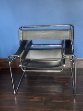 Marcel Breuer Style Black Leather Wassily Armchair Retro Vintage Bauhaus Replica