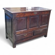 Antique oak blanket box - rustic coffer - panelled wood storage chest 2 drawers