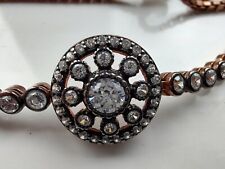 Sterling Silver Rose Gold Plated Adjustable Bracelet With Diamonique Stones