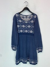 Fat Face Navy White Fair Isle Knit Jumper Dress Long Sleeve Winter Warm UK 12