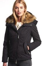 Superdry Women’s Black Microfibre Boxy Parka Jacket Size Medium
