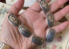Vintage sterling silver Graziella Laffi Peruvian bird panel design link necklace