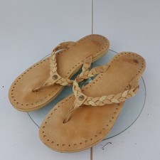 UGG Sandals W9 Brown Leather Slip On Flip Flops Tan Braided