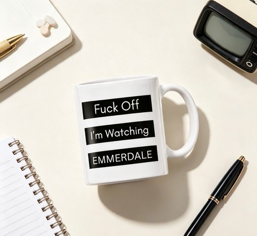 White ceramic novelty mug text - white,