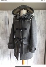 Zara Grey Wool Blend Fleece Lined Zip & Toggle Close Duffle Coat, Pockets Small
