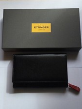 ETTINGER LEATHER BLACK/RED STERLING MIDI FLAP-OVER PURSE/WALLET *BN* RRP £455