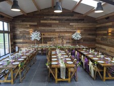 JOB LOT / bundle Wooden Trestle 4 TABLE + 24 CHAIRS - SUPERB CONDITION !