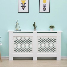 Radiator Cover Large White Cross Pattern Wood