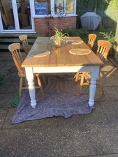 Vintage 6.5ft Pine Dining Table  Rustic Farmhouse Kitchen Table & 4 Chairs