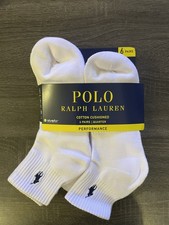Ralph Lauren 6 Pairs White Socks Size 6-12 Ankle Length