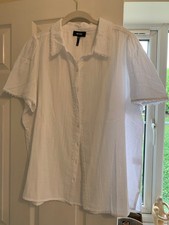 ME + EM Women’s White Cotton Cheesecloth Trim Detail Shirt /Blouse Size 18