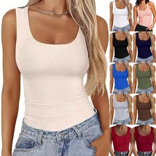 UK Ladies RIBBED Tops Summer