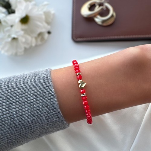 Handmade red bead bracelet - red,