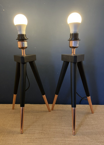 Pair copper black table lamp - copper,