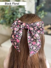 Girls Black Floral Bow Hair Clip Women’s Handmade French Barrett Clip 