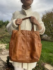 Joules Light Tan Satchel Large Duffle Gym Travel LEATHER Tote Shopping Large Bag