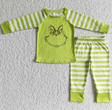 Baby boy  Grinch print ? christmas 2 piece stripe green pyjamas Pjs 3-6months