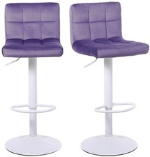 set of 2 Purple Velvet Bar Stools Breakfast Swivel Barstools, WHITE Metalwork