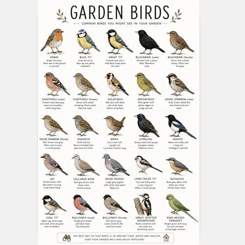 British garden birds - birds, a4