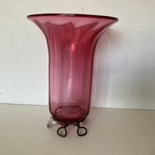 Antique Victorian Hand Blown Cranberry Glass Vase with Old Metal Leg Fix Stand
