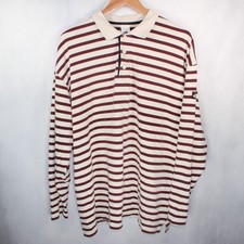 Vintage 80's Fruit of the Loom Polo Shirt Mens 2XL White Striped Single Stitch