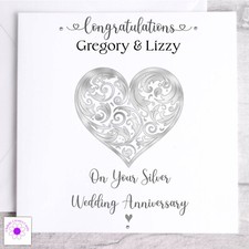 Personalised Silver Wedding Anniversary Card / 25th Wedding Anniversary Card