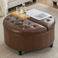 80cm Round Storage Ottoman PU