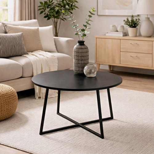 Round black coffee table - coffee,