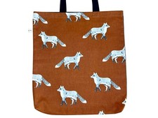 Fox Tote Bag Shopping Lined. Handmade Black handle. Woodland Animal Design