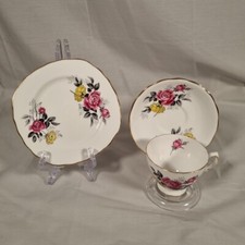Royal Vale Vintage 1962 Pink & Yellow Roses 7515 Trio Cup Saucer Side Cake Plate