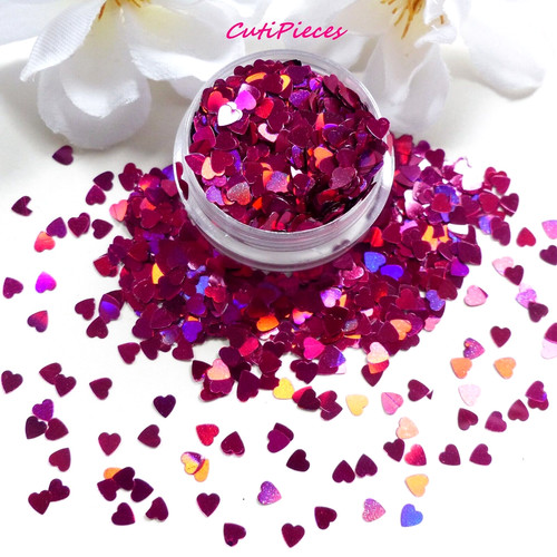 Nail art glitter pink hearts - art,