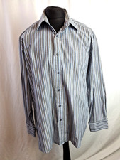Jeff Banks 24:7 Striped Shirt Formal Smart Casual Blue Grey 17" XL A3020