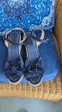 Blue Silky Wedge Sandals  Size