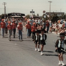Grand Island NY Child Parade Found Photo Baton Twirling Girls Baseball Team Kids