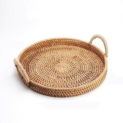 Round wicker tray natural - round,