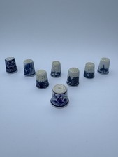 8 Vintage Blue & White Ceramic Thimbles Various Designs Job Lot
