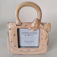 Handbag Photo Frame Metal & Gems w. Cream Enamel 3"x3" Juliana Mothers Day Gift
